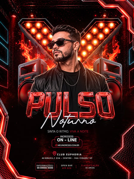 Pulso Noturno Viva a Noite Flyer Evento Festa Balada PSD Editável