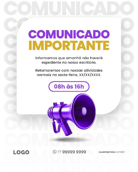SOCIAL MEDIA PARA AVISOS E COMUNICADOS - ROXO AMARELO