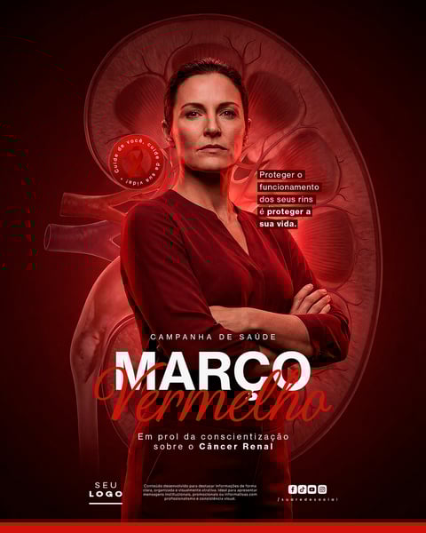 MARÇO VERMELHO CAMPANHA DE CONSCIENTIZAÇÃO SOBRE O CÂNCER RENAL E SAÚDE DOS RINS SOCIAL MEDIA PSD EDITÁVEL 2