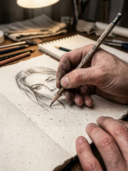 MÃO DE ARTISTA ESBOÇANDO UM DESENHO 2