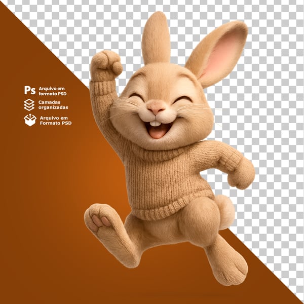 UQM COELHO PULANDO E SORRINDO COM POSE ANIMADA COMPOSIÇÃO 3D