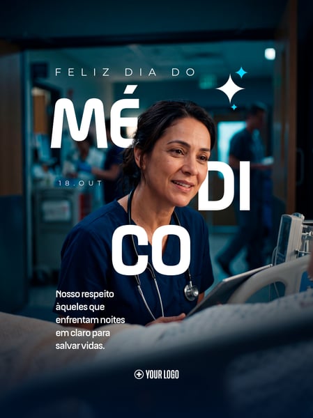 DIA DO MÉDICO PLANTÃO NOTURNO SOCIAL MEDIA FLYER PSD EDITÁVEL