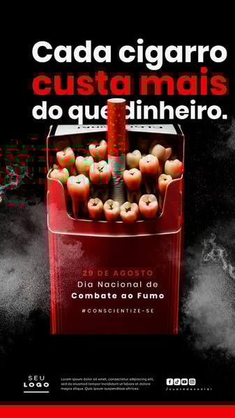 DIA NACIONAL DE COMBATE AO FUMO 29 DE AGOSTO SOCIAL MEDIA PSD EDITÁVEL STORY 2