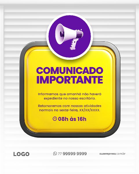 SOCIAL MEDIA PARA AVISOS E COMUNICADOS - ROXO AMARELO