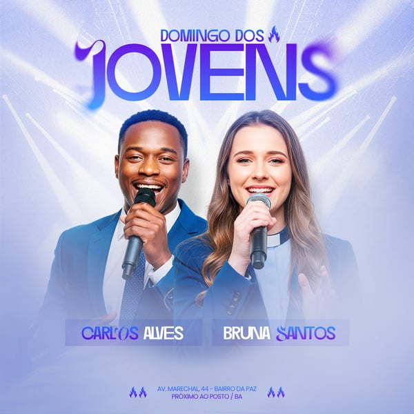 FLYER GOSPEL CULTO DOMINGO DE LOUVOR E ADORAÇÃO IGREJA SOCIAL MEDIA PSD EDITÁVEL