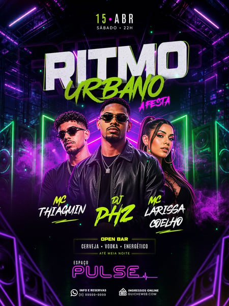 Festa Ritmo Urbano Balada Neon MC Thiaguin DJ PHZ PSD Editável