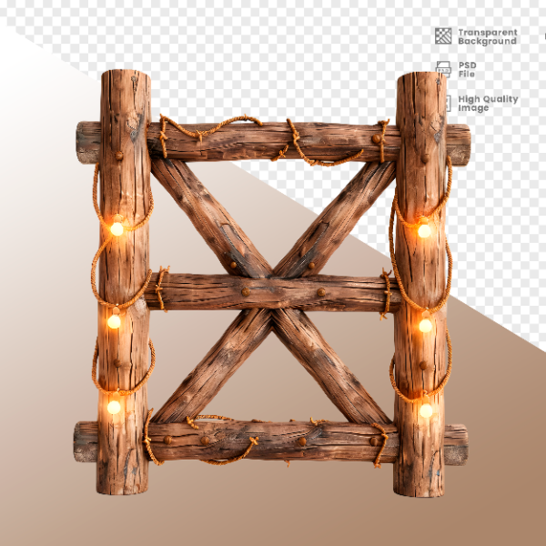 CERCA DE MADEIRA COM LUZ - ELEMENTO 3D PARA COMPOSIÇÃO - WOOD