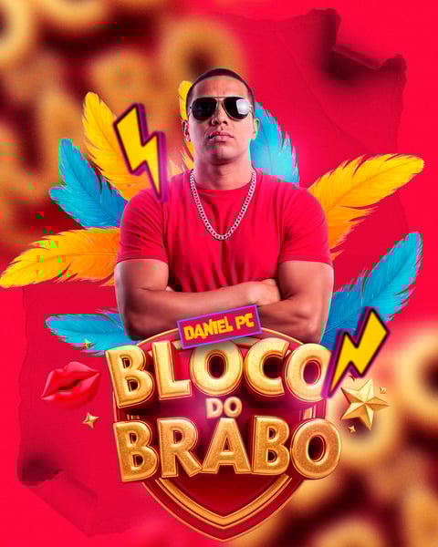 POST FEED BLOCO DO BRABO CARNAVAL VIBRANTE VERMELHO AMARELO PSD EDITÁVEL