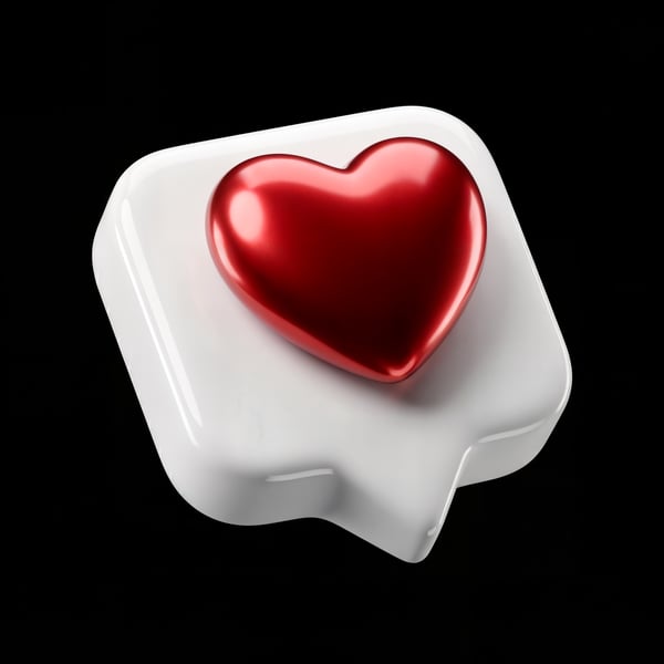 ELEMENTO 3D ICONE BRANCO COM CORAÇÃO VERMELHO 02