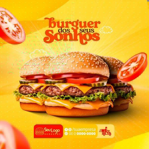 FLYER SOCIAL MEDIA HAMBÚRGUER DOS SONHOS FEED PSD EDITÁVEL