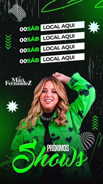 FLYER PARA ARTISTA PSD EDITÁVEL AGENDA MARI FERNANDEZ STORIES