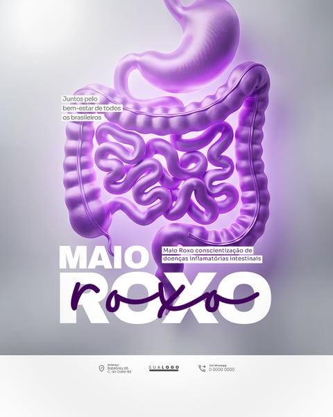 MAIO ROXO CONSCIENTIZAÇÃO DE DOENÇAS INFLAMATÓRIAS INTESTINAIS SOCIAL MEDIA PSD EDITÁVEL 2