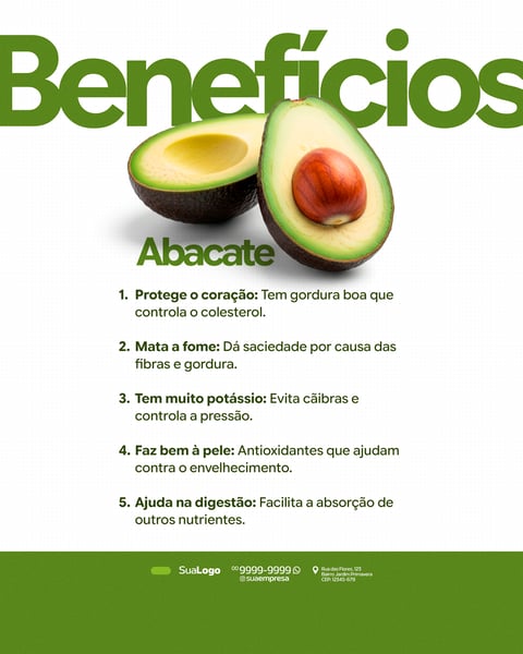 BENEFÍCIOS ABACATE FRUTA SOCIAL MEDIA PSD EDITÁVEL
