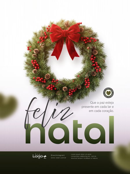 FELIZ NATAL COM GUIRLANDA E LAÇO SOCIAL MEDIA FLYER PSD EDITÁVEL