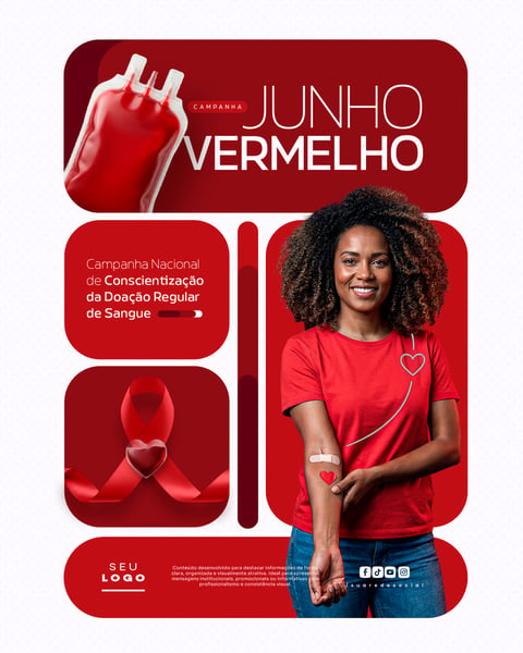 JUNHO VERMELHO CAMPANHA NACIONAL DE CONSCIENTIZAÇÃO DA DOAÇÃO REGULAR DE SANGUE SOCIAL MEDIA PSD EDITÁVEL 3