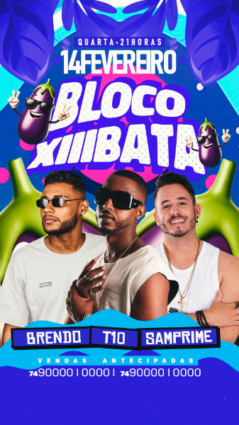 FLYER EVENTO CARNAVAL BLOCO XIIIBATA STORIES PSD EDITÁVEL