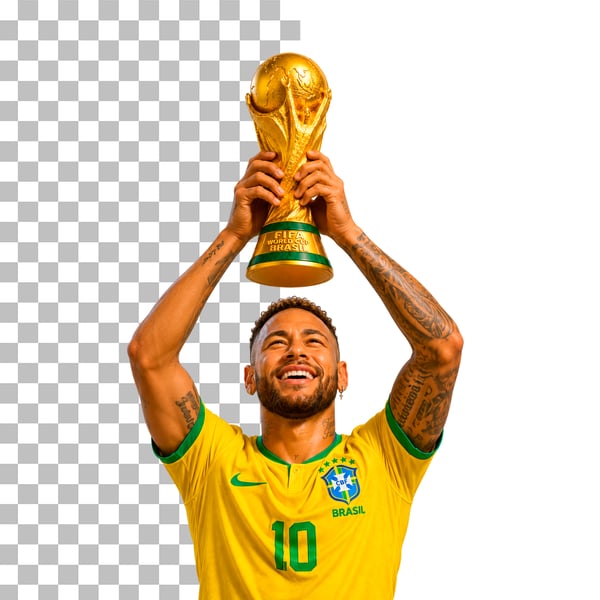 JOGADOR DE FUTEBOL LEVANTANDO TAÇA DA COPA DO MUNDO PSD EDITÁVEL