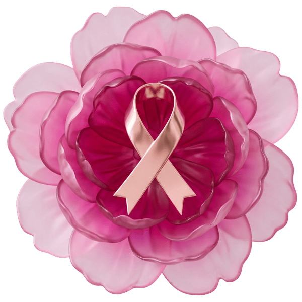 PINK AWARENESS RIBBON ON A TRANSLUCENT LAYERED FLOWER SCULPTURE