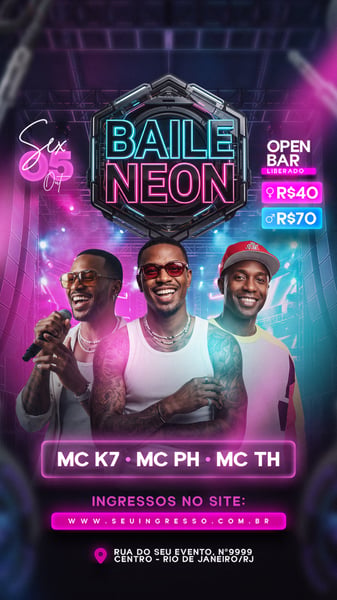 FLYER BAILE NEON STORY PSD EDITÁVEL