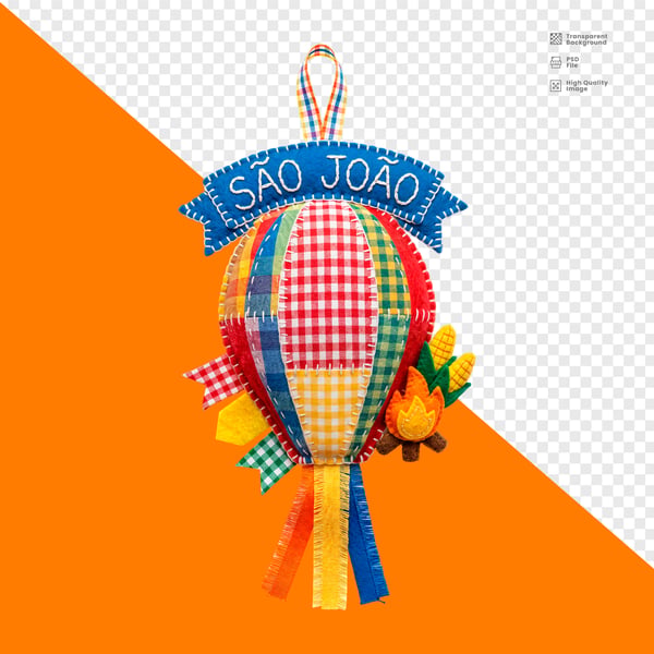 BALO SÃO JOÃO FELTRO PATCHWORK XADREZ FOGUEIRA MILHO DECORATIVO PNG TRANSPARENTE