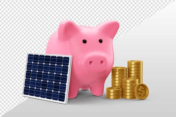 ELEMENTO 3D ENERGIA SOLAR COFRE DINHEIRO PNG