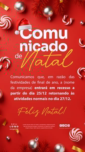 COMUNICADO DE NATAL AVISO ANÚNCIO RECESSO FERIADO STORY SOCIAL MEDIA PSD EDITÁVEL 7