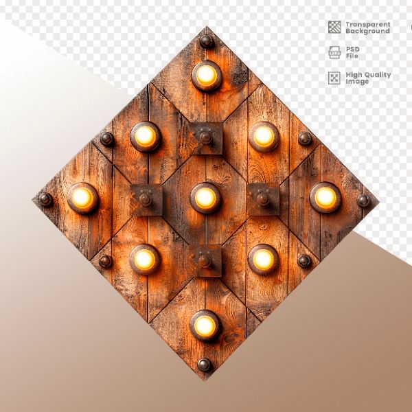 LOSANGO DE MADEIRA COM LUZ - ELEMENTO 3D PARA COMPOSIÇÃO