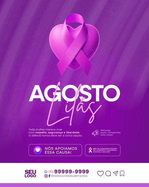 AGOSTO LILÁS MÊS DE CONSCIENTIZAÇÃO NO COMBATE À VIOLÊNCIA CONTRA A MULHER SOCIAL MEDIA PSD EDITÁVEL - ARTBOARD 1