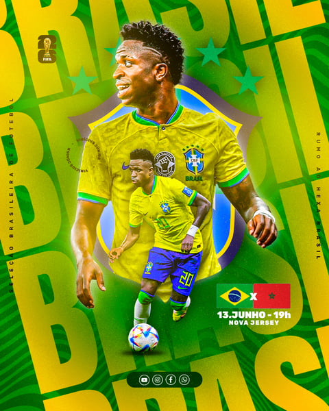 Post Instagram Futebol Brasil vs Marrocos Copa do Mundo PSD Editável