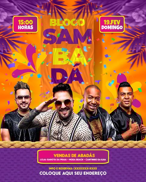 FLYER EVENTO CARNAVAL BLOCO SAMBADÁ FEED