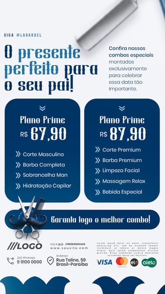 O PRESENTE PERFEITO GARANTA O COMBO BARBEARIA DIA DOS PAIS STORY SOCIAL MEDIA PSD EDITÁVEL