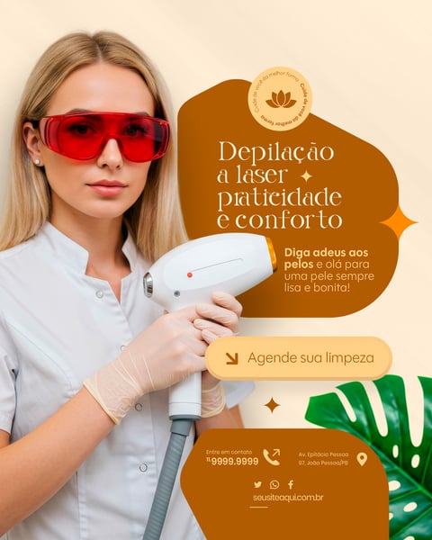 DEPILAÇÃO A LASER CLÍNICA ESTÉTICA CUIDADOS COM A BELEZA SOCIAL MEDIA EDITAVEL