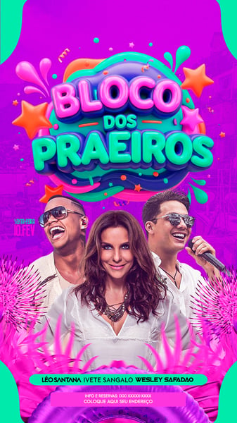 FLYER PARA EVENTOS BLOCO DOS PRAEIROS STORYS