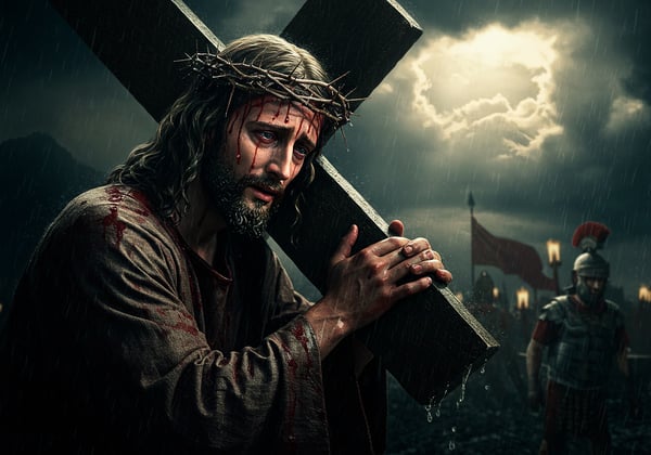 SNF IMAGEM DE CRISTO CARREGANDO A CRUZ SEMBLANTE DE DOR PARA COMPOSIÇÃO