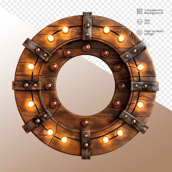 RODA DE MADEIRA COM LUZ - ELEMENTO 3D PARA COMPOSIÇÃO - WOOD