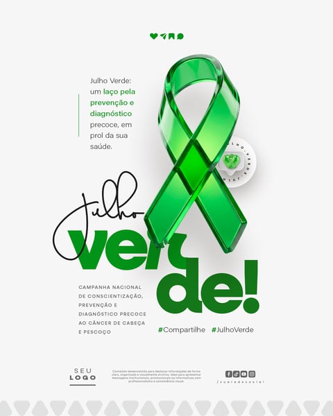 JULHO VERDE CAMPANHA PREVENÇÃO E DIAGNÓSTICO CÂNCER DE CABEÇA E PESCOÇO SOCIAL MEDIA PSD EDITÁVEL 3