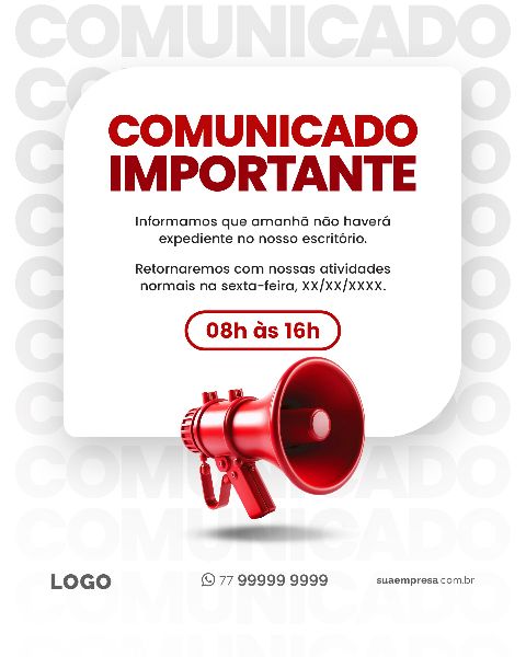SOCIAL MEDIA PARA AVISOS E COMUNICADOS - VERMELHO