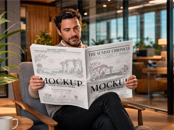 JORNAL MOCKUP NO ESCRITÓRIO COMPARTILHADO PESSOA SENTADA