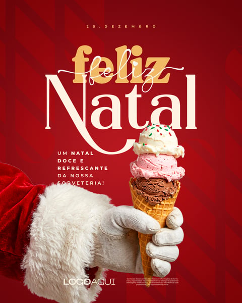 FELIZ NATAL SORVETE NO CONE DE PAPAI NOEL SOCIAL MEDIA FLYER PSD EDITÁVEL