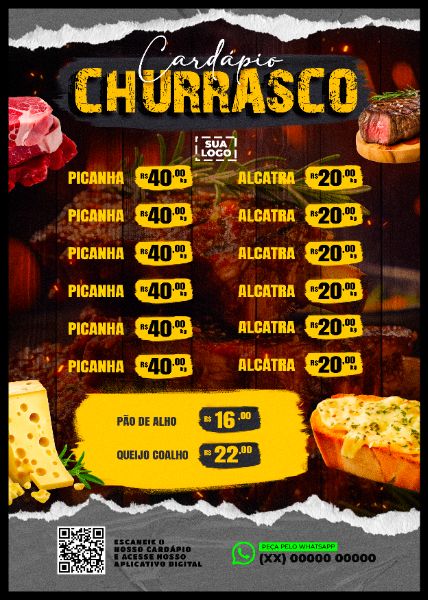 MODELO DE CARDÁPIO CHURRASCO RESTAURANTE PSD EDITÁVEL