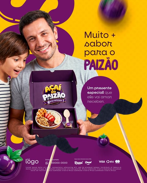 MUITO MAIS SABOR PARA O PAIZÃO AÇAÍTERIA AÇAÍ DIA DOS PAIS SOCIAL MEDIA PSD EDITÁVEL