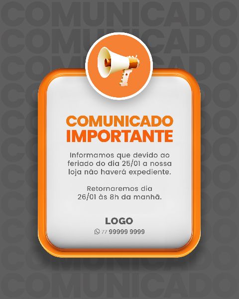 SOCIAL MEDIA PARA AVISOS E COMUNICADOS - LARANJA