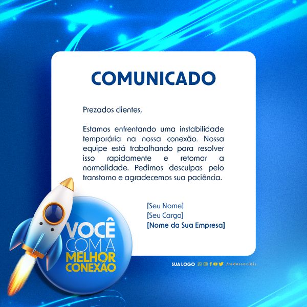 SOCIAL MEDIA - PROVEDOR DE INTERNET - COMUNICADO