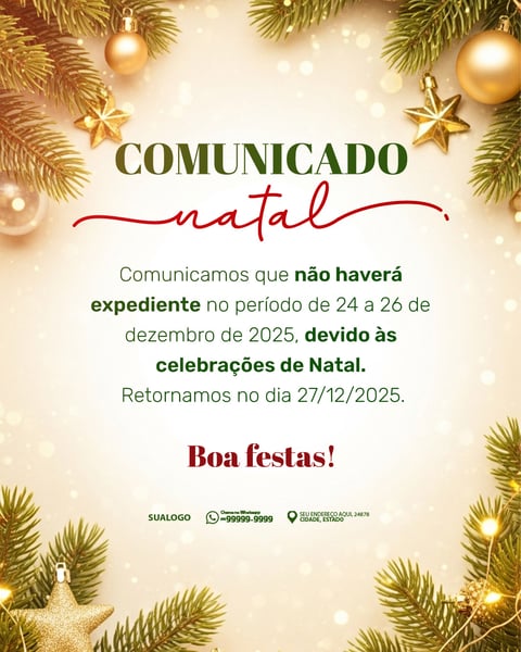 COMUNICADO DE NATAL AVISO ANÚNCIO RECESSO FERIADO 04