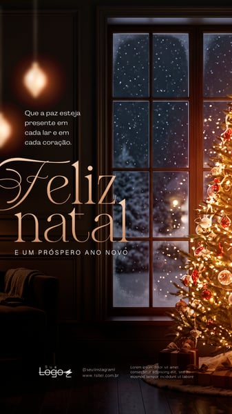 FELIZ NATAL SALA ILUMINADA E JANELA SOCIAL MEDIA FLYER PSD EDITÁVEL STORY