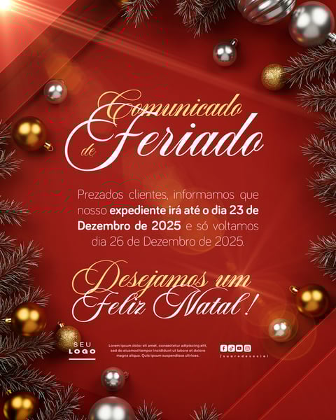 COMUNICADO DE NATAL AVISO ANÚNCIO RECESSO FERIADO SOCIAL MEDIA PSD EDITÁVEL 5