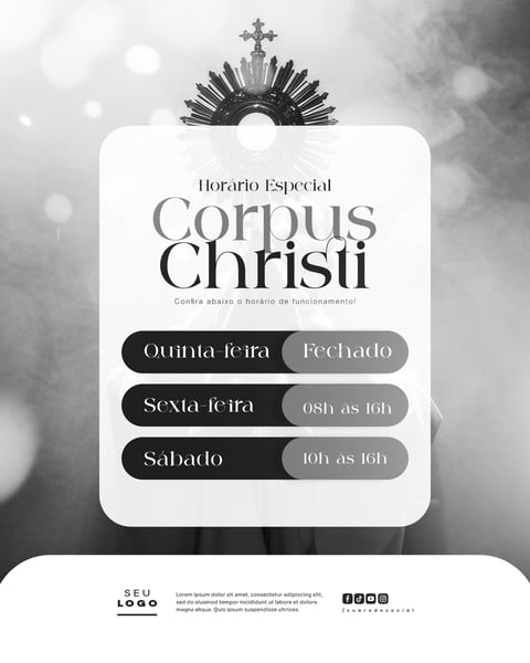 HORÁRIO DE FUNCIONAMENTO CORPUS CHRISTI COMUNICADO DATA RELIGIOSA CRISTÃ SOCIAL MEDIA FEED
