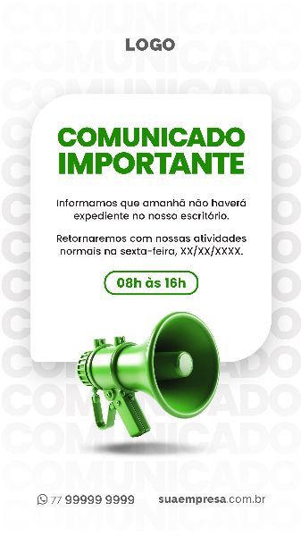SOCIAL MEDIA PARA AVISOS E COMUNICADOS - VERDE