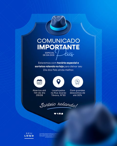COMUNICADO IMPORTANTE DIA DOS PAIS AVISO HORÁRIO FUNCIONAMENTO SOCIAL MEDIA PSD EDITÁVEL 7