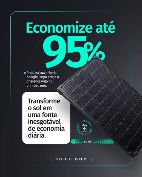 ECONOMIZE ATÉ 95% ENERGIA SOLAR SOCIAL MEDIA PSD EDITÁVEL